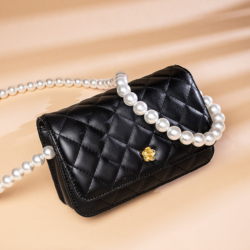 Bolso pequeño de cuero con cadena de diamantes estilo fragancia