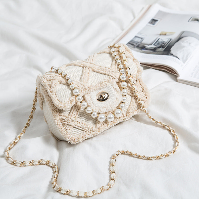 Lingge Pearl Bag Cloth Bag Shoulder Messenger Bag Female Bag