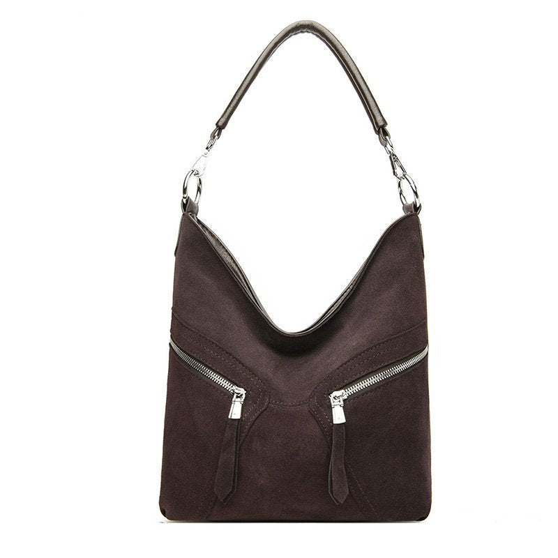 Frosted Cowhide Bucket Bag With New Personality And Versatile