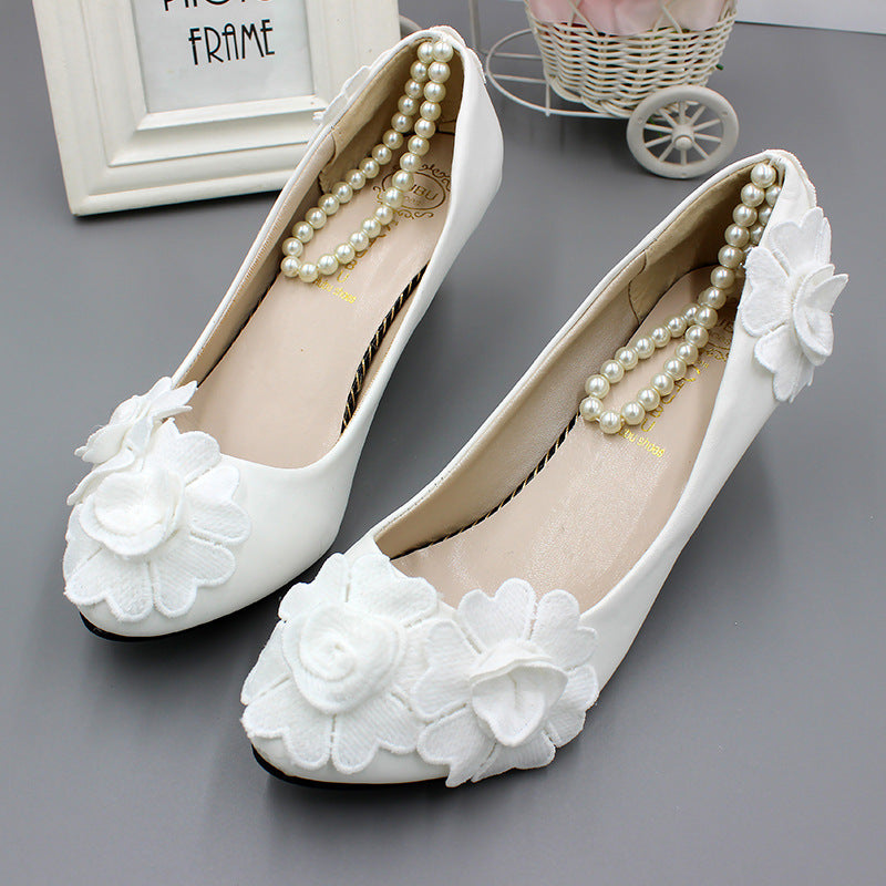 White Anklet Large Size Women's Wedding Shoes