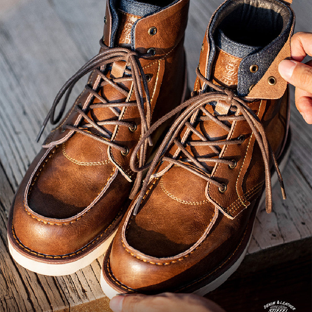 Botas de trabajo vintage con solapa para hombre, botas de invierno estilo británico