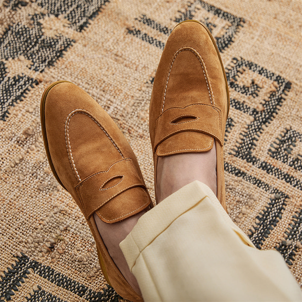 Men's Loafers With Round Toe Brown Suede