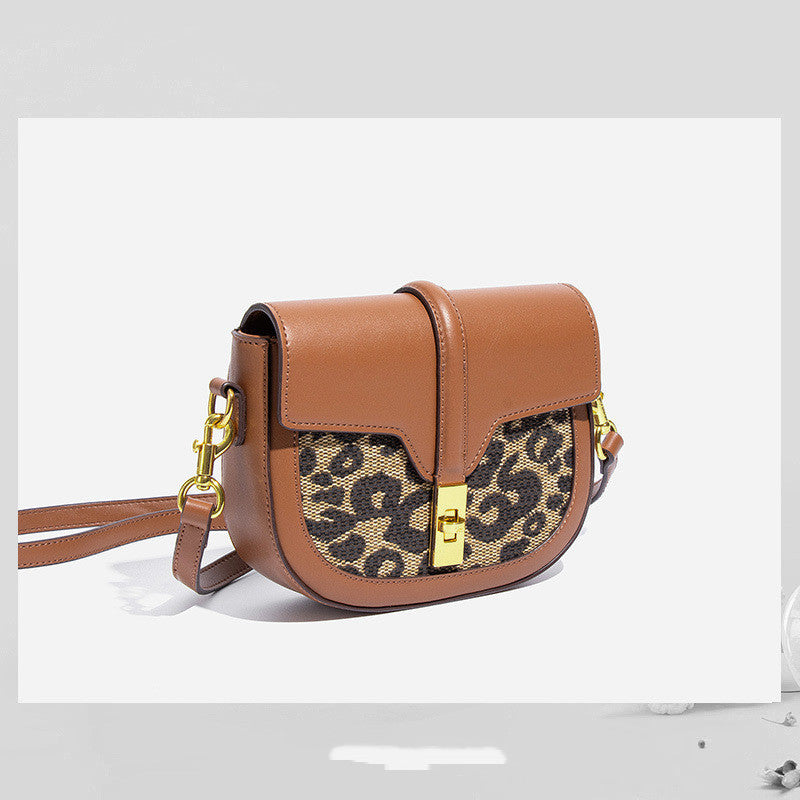 Bolso pequeño con estampado de leopardo para mujer, bolso de hombro con hebilla de bloqueo