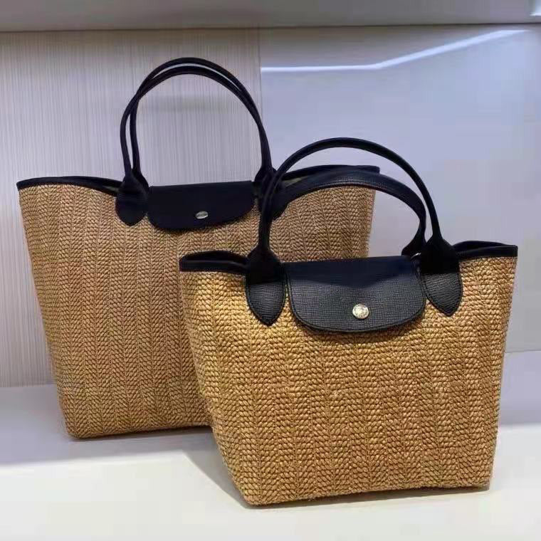 Sac fourre-tout à bandoulière oblique en paille pour femme