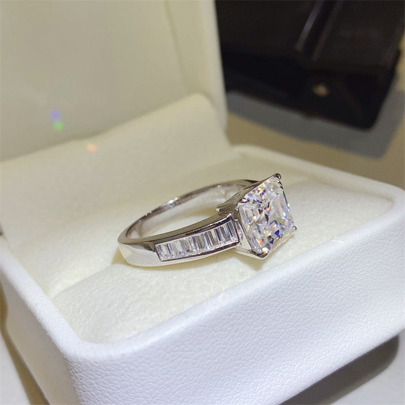 Bague carrée en argent sterling 925 avec moissanite de 3 carats