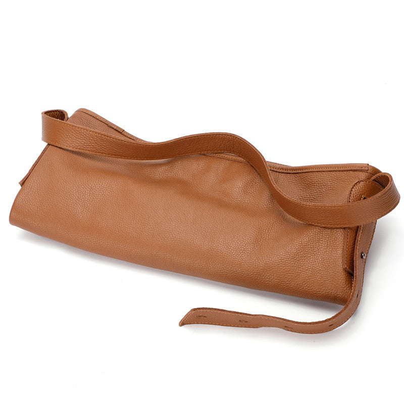 Sac seau simple et polyvalent en cuir de vachette avec première couche de messager à bandoulière