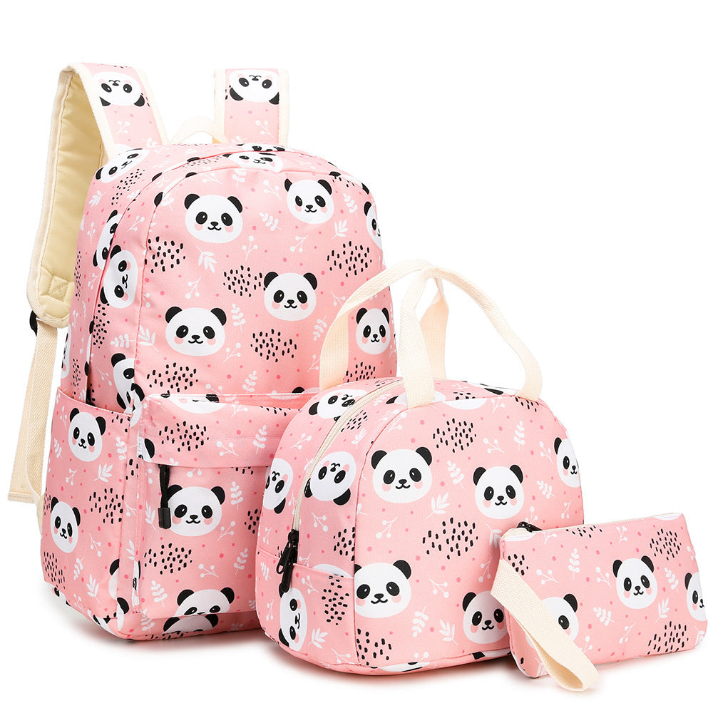 Le nouveau panda Ensemble trois pièces Sac d'école primaire Sac de repas pour enfants Sac à stylos