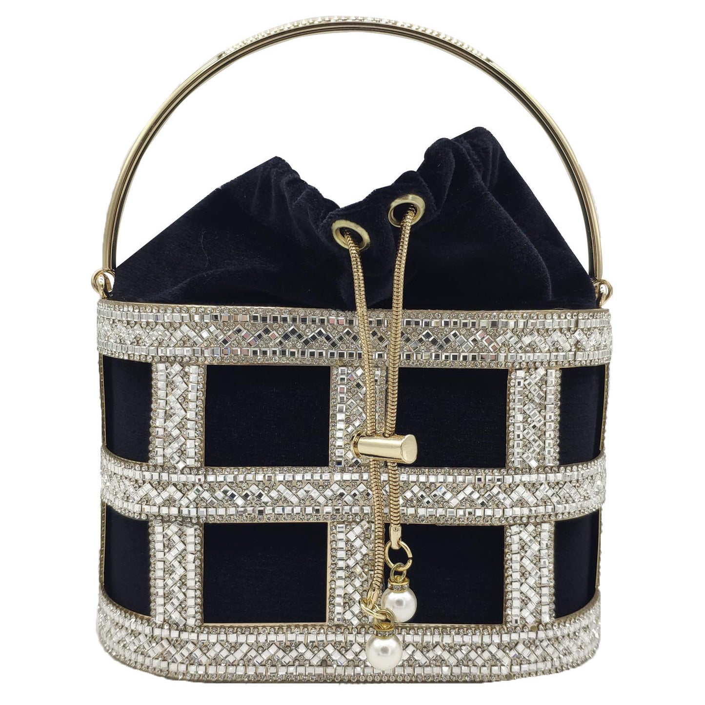 Bolso de noche con cordón y diamantes incrustados para mujer