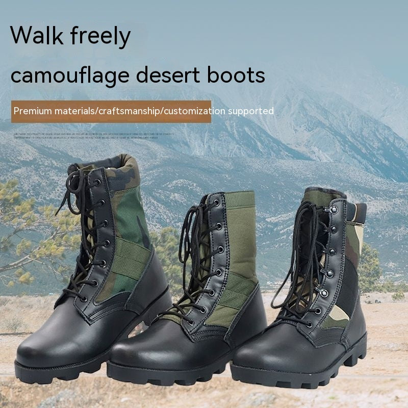 Botas militares de combate de caña alta para hombre, antideslizantes, resistentes al desgaste, con camuflaje, para senderismo al aire libre y desierto