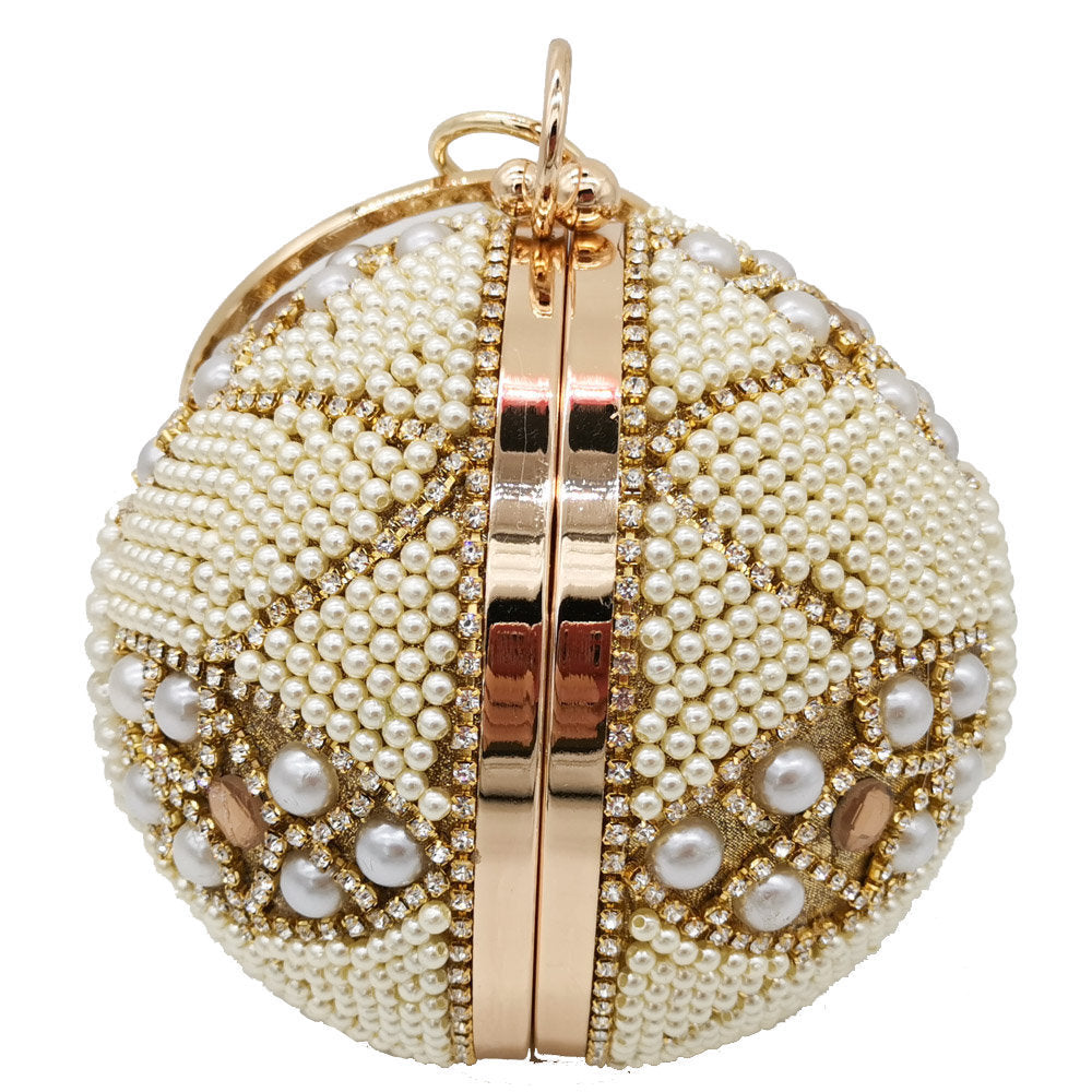 Plastic Round Pearl And Diamond Handbag