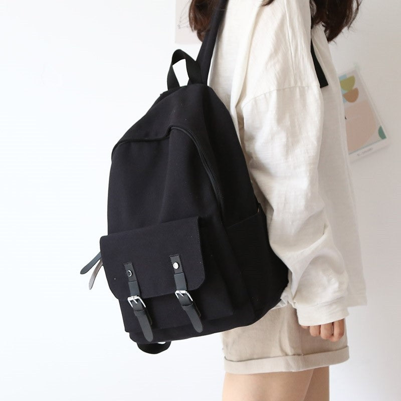 Simple Solid Color College Student Backpack Female Shoulders