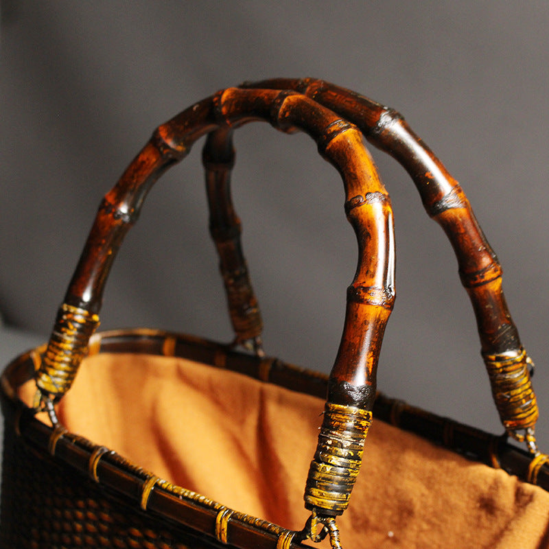 Sac en bambou ancien tissé à la main Accessoires de cérémonie du thé en bambou