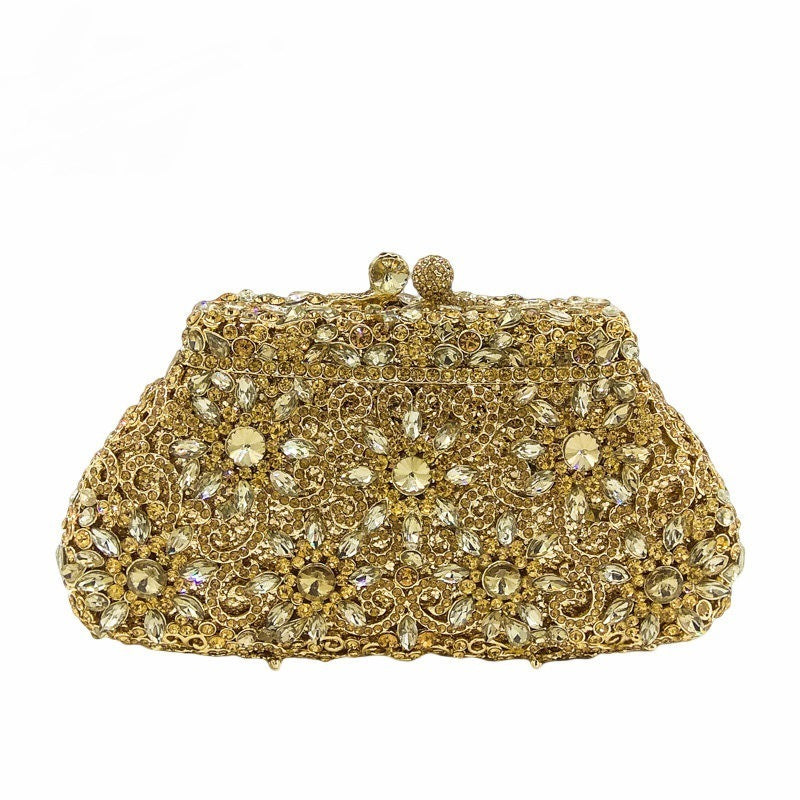 Sac de dîner en métal en forme de coquillage avec strass et diamants