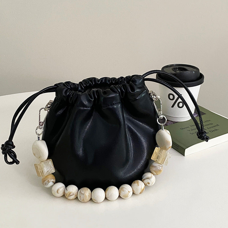 Gentle Cloud Bucket Drawstring Pleated Bead Chain Pouch