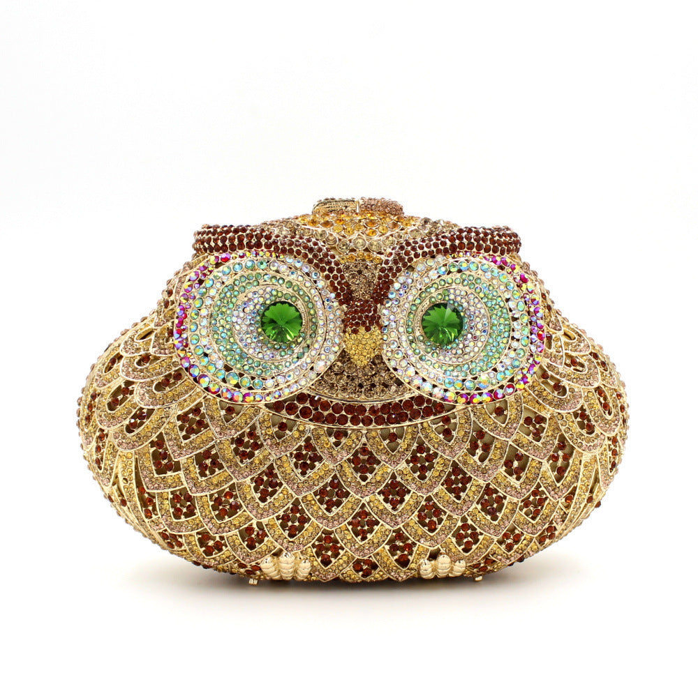 Pochette de dîner pour femme en forme de hibou européen et américain avec diamants colorés