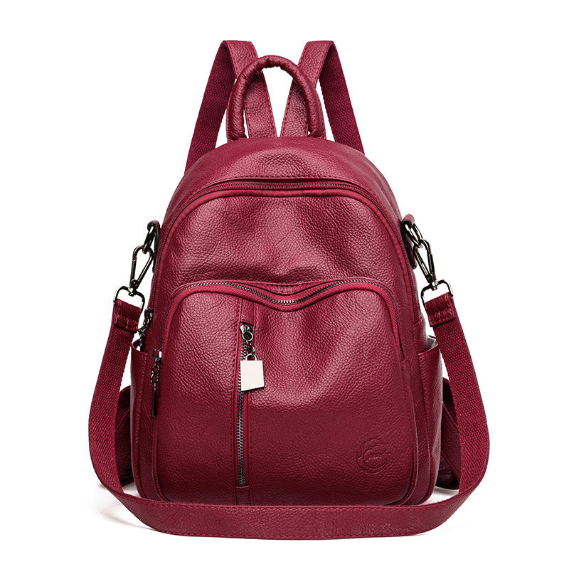 Trendy Korean Version Fashion All-match Ladies Backpack Casual Pu Soft Leather Personality