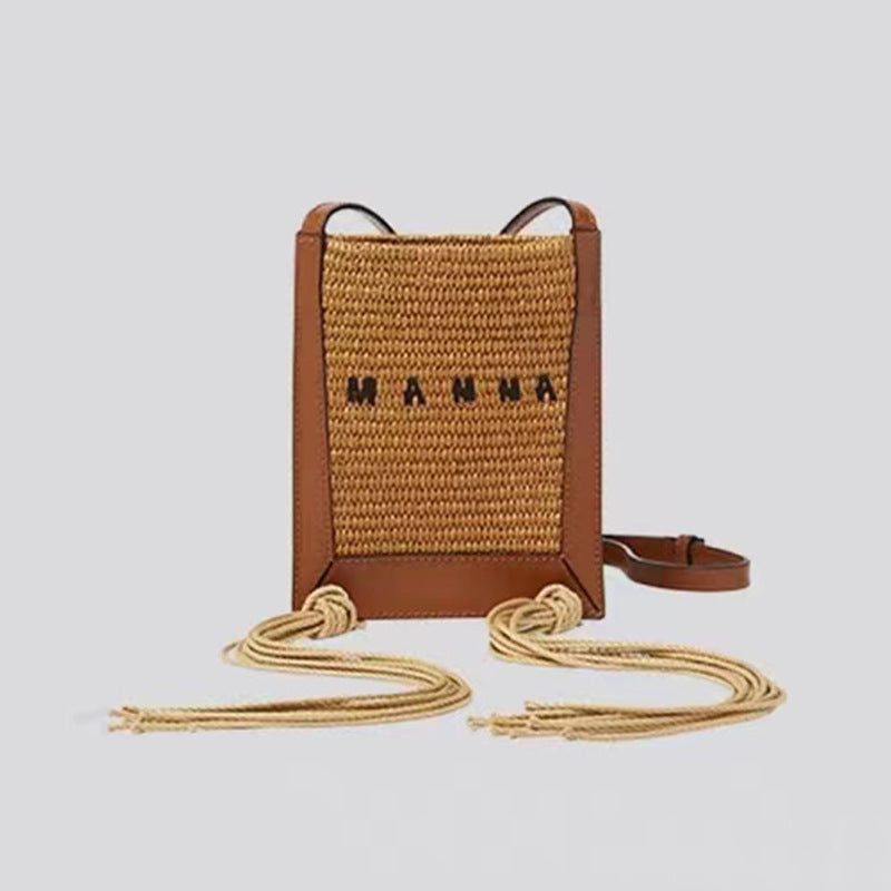 Letter Tassel Woven CrossbodyBale Straw