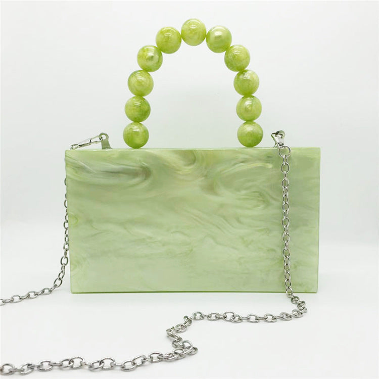 Sac de soirée en acrylique vert avec poignée perlée, petit sac carré, sac portable pour femme