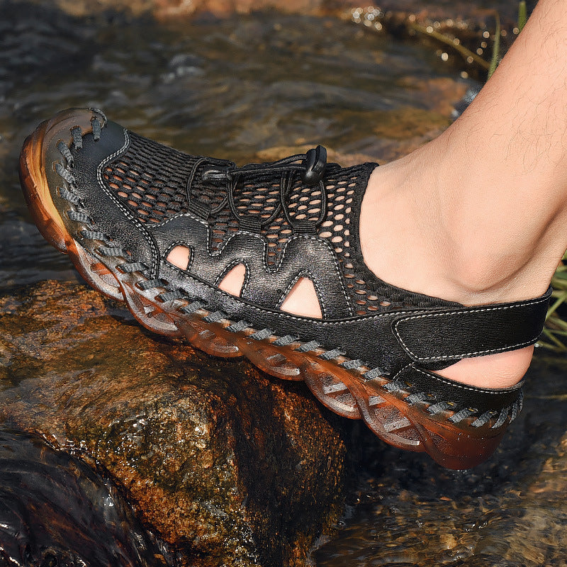 Sandales pour hommes en cuir souple et respirantes