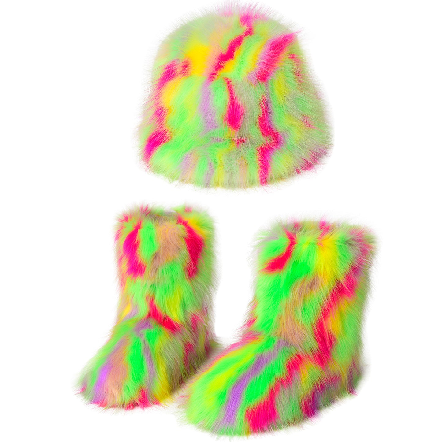 Warm Plush Boots Color Fur Bucket Hat