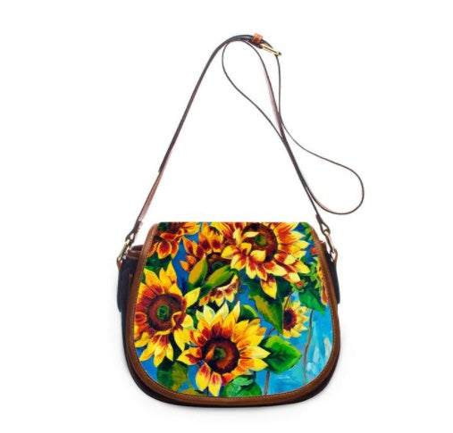 Bolso de hombro de piel con estampado de girasoles para mujer