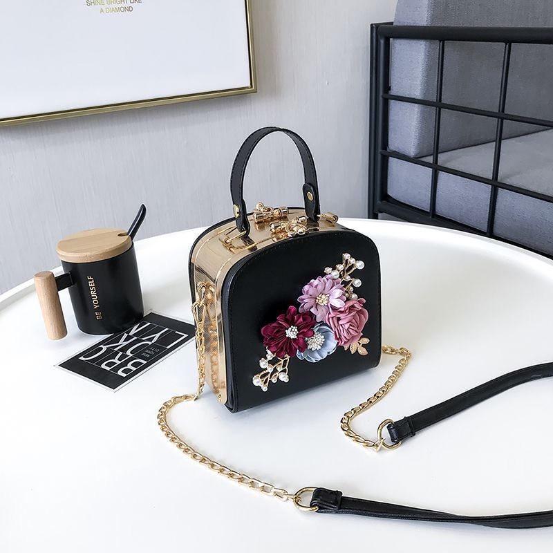 Metal Clip Small Square Bag New Fashion Dinner Flower Shoulder