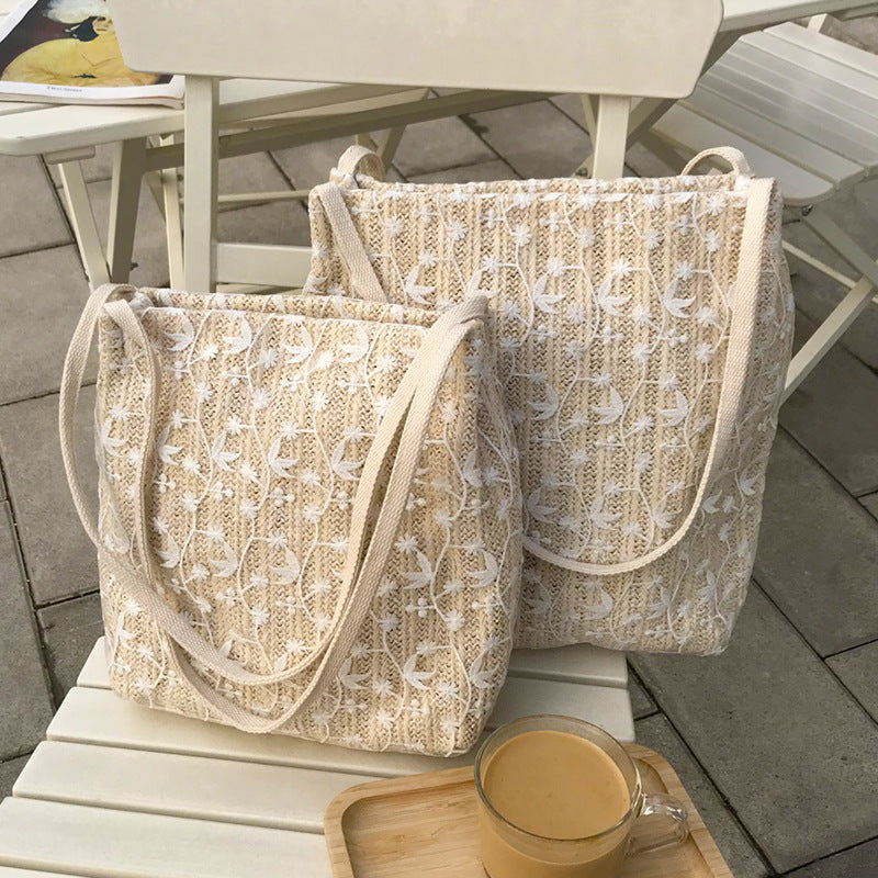 Sac à bandoulière en paille et dentelle, sac à main, sac seau, sac de courses