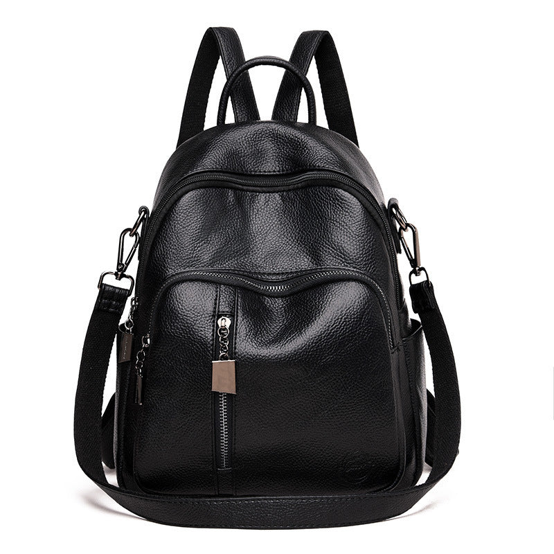 Trendy Korean Version Fashion All-match Ladies Backpack Casual Pu Soft Leather Personality