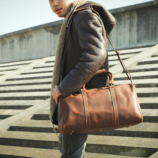 Sac de voyage en cuir de vachette de première couche Sac à main rétro de grande capacité pour homme