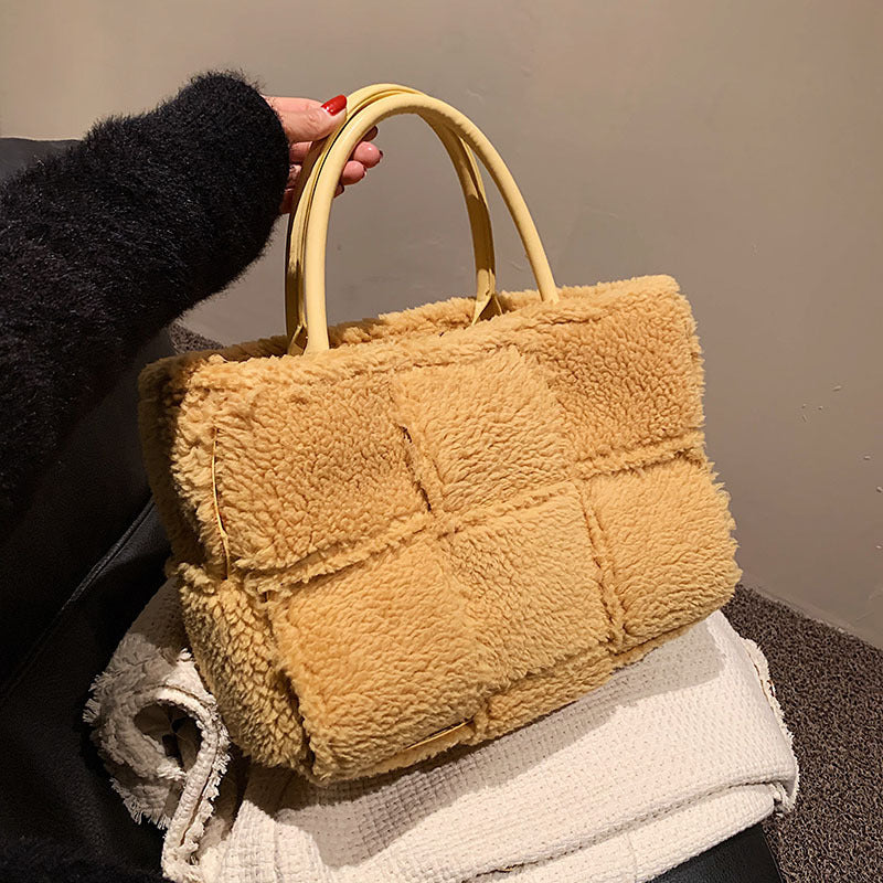 Bolso femenino sencillo de estilo occidental con personalidad y tendencia a cuadros de felpa