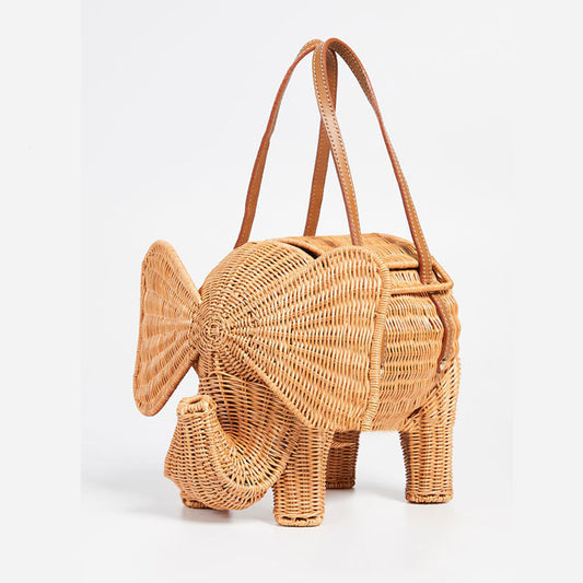 Sac éléphant en rotin de couleur unie pour femme