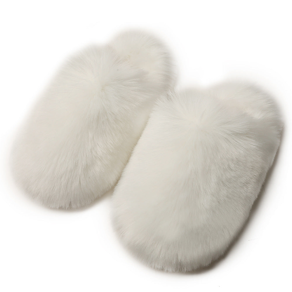 European And American Fluffy Slippers Women's Autumn And Winter Home Fleece-lined Warm Artificial Fur