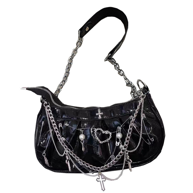 Retro Gothic Patent Leather Dumplings Folded All-match Crossbody Bag