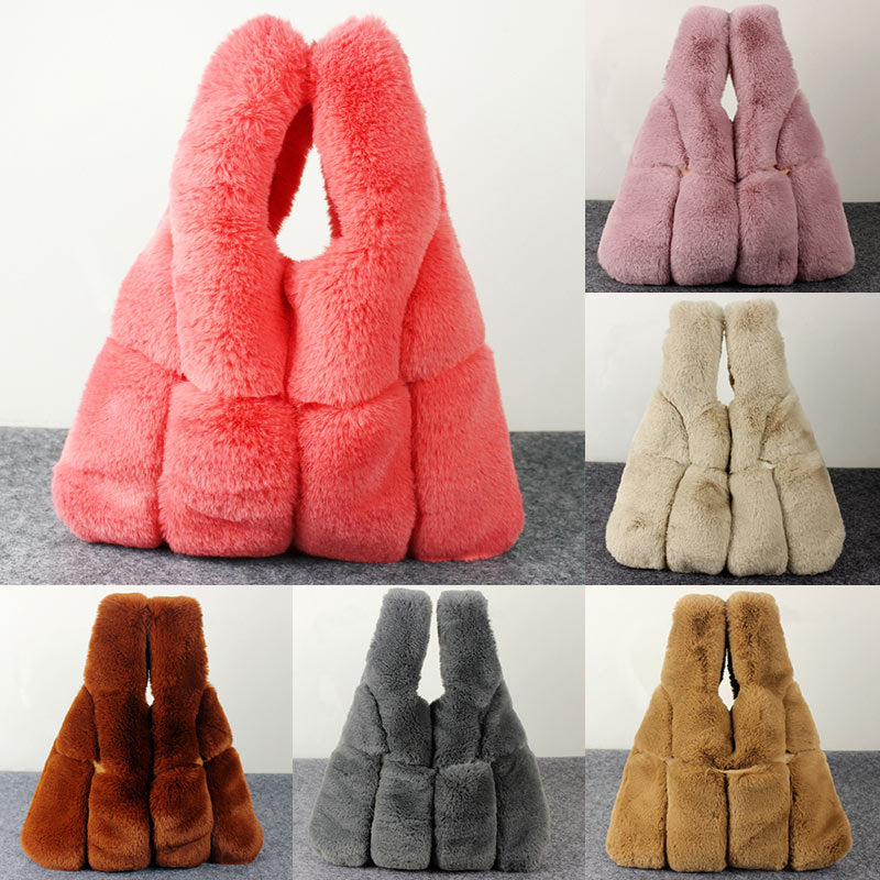 Girls Artificial Rex Rabbit Fur Tote Bag