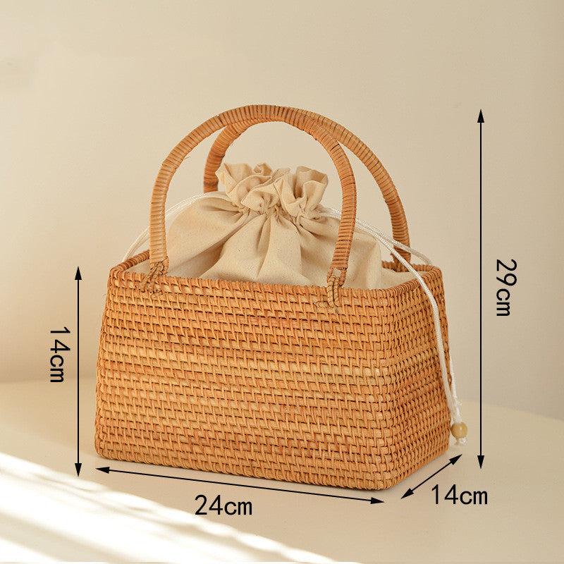 Storage Picnic Outing Basket Hand-woven Rattan Handbag