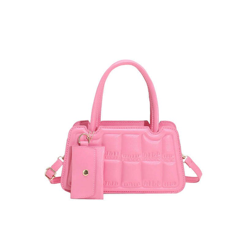 Sac à bandoulière couleur bonbon avec petit portefeuille Fashion Grid Texture Totes Sac à main pour femme