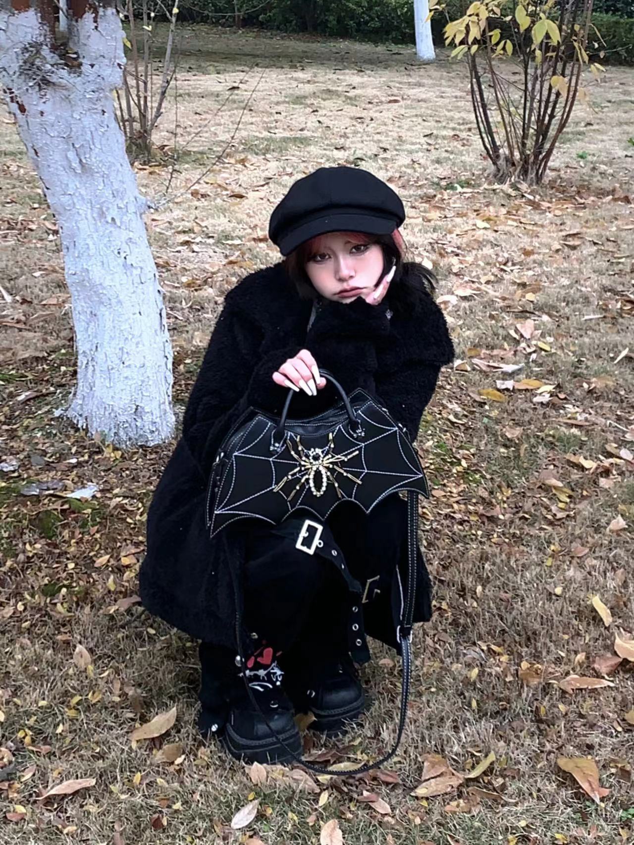 Gothic Dark Bat Spider Web Vintage Tote