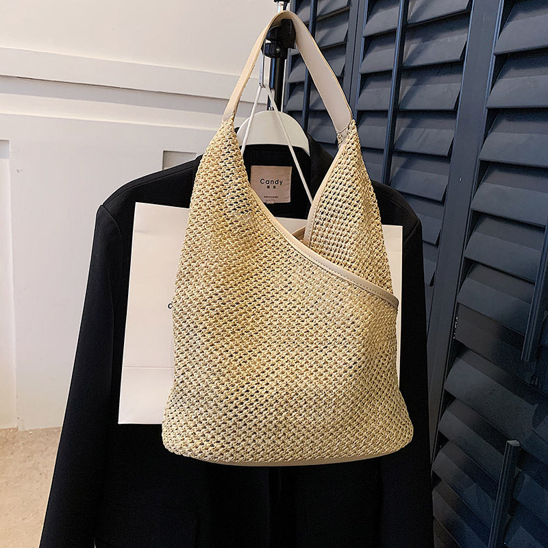 Sac à bandoulière en paille de grande capacité pour femme