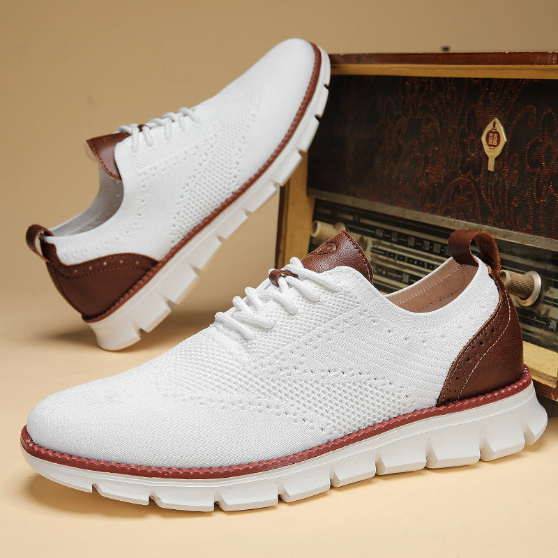 Chaussures décontractées pour hommes de style britannique Brogue, baskets légères et respirantes à la mode avec surface tissée volante