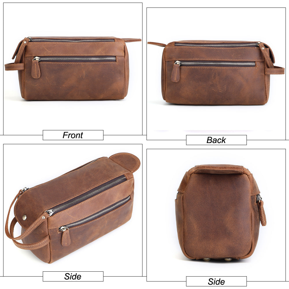 Crazy Horse Leather Multifunctional Storage Bag Casual Fashion