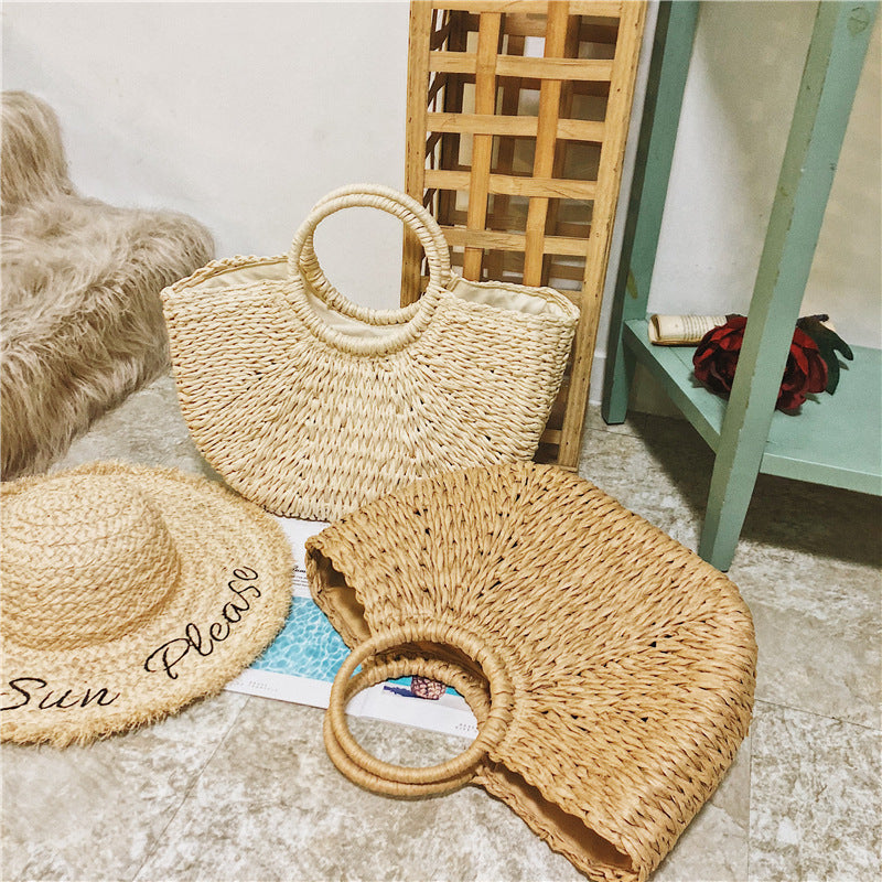 Sac en paille tissé à une épaule pour vacances en bord de mer