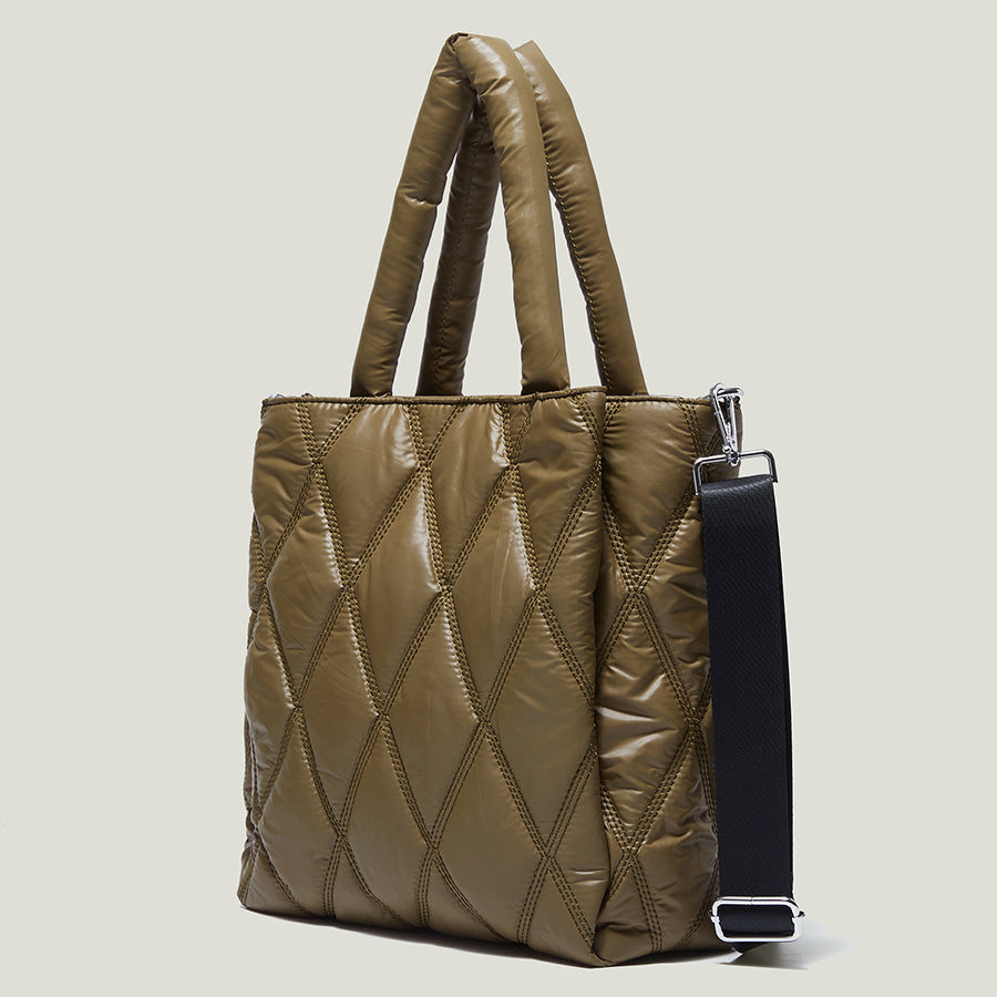 Sac à bandoulière en toile à carreaux diamantés pour femme, grande capacité, rembourré, simple et décontracté