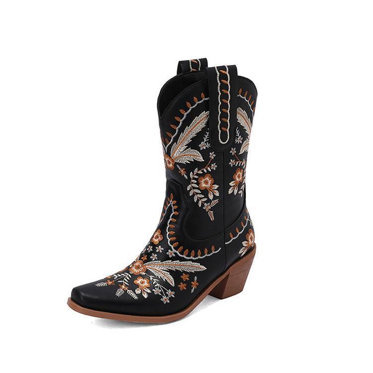 Chunky Heel Embroidery Knee-high Cowboy Boots