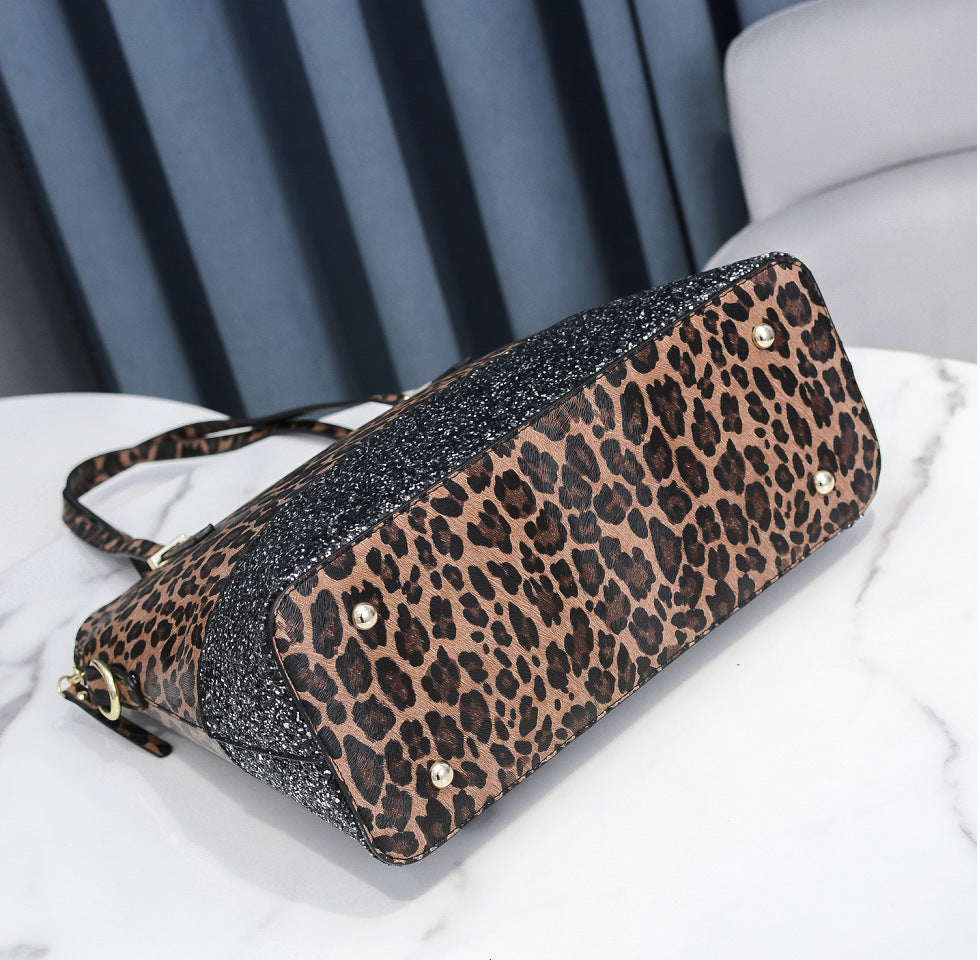 Portable Vintage Leopard Print Tote Bag Set