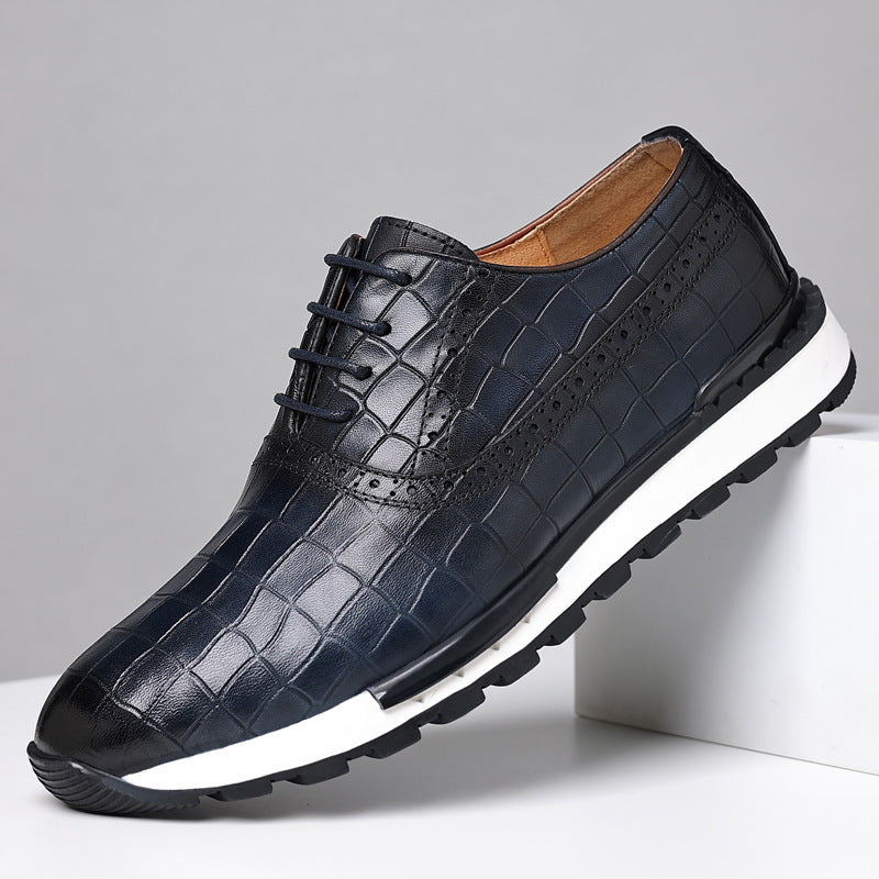 Zapatos casuales de piel de becerro con cordones estilo británico para hombre