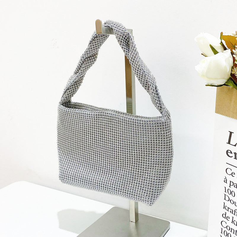 Bolso de mano para banquetes con nudo e incrustaciones de diamantes para mujer