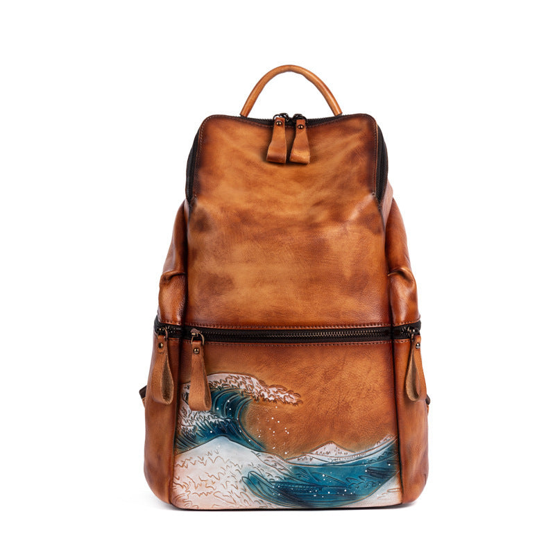 Ladies Large-capacity Backpack In Retro Rubbing Colors