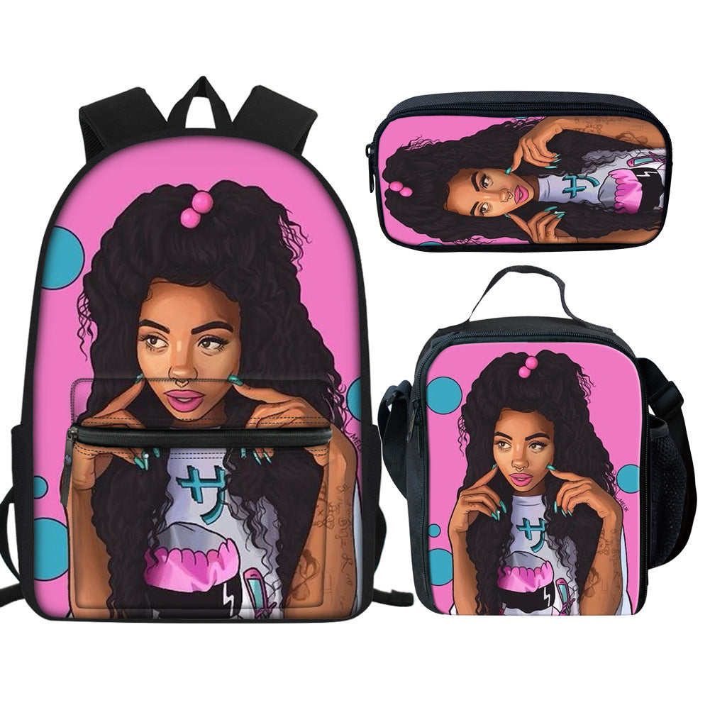 Mochila escolar multifuncional con estampado creativo de niña