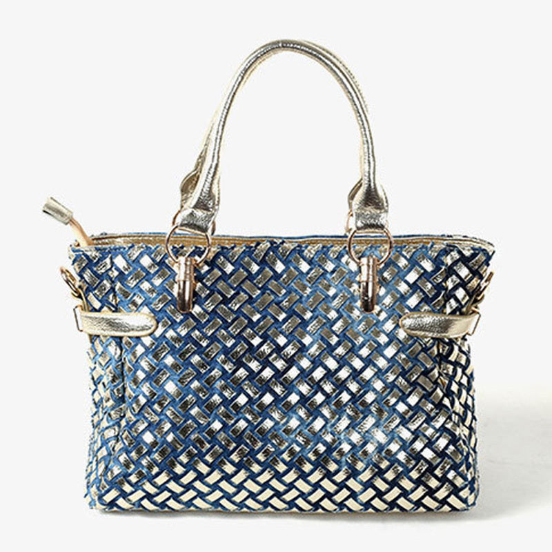 Sac messager à bandoulière simple en denim avec petite boucle et strass en verre pour femme