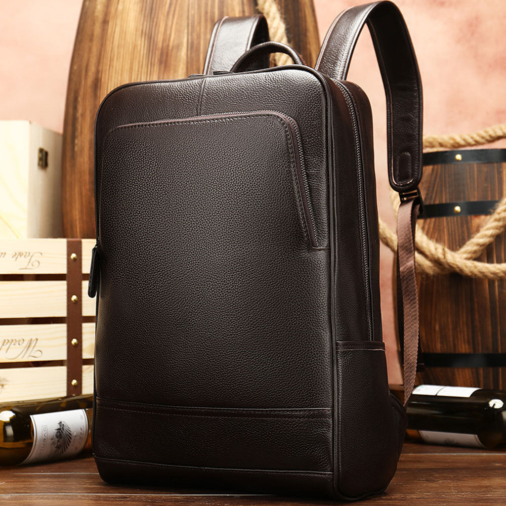 Men's New Leather Backpack Business 15.6-inch Computer Bag